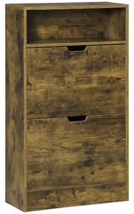 HOMCOM Slim Shoe Cabinet with 2 Flip Doors, 2-Drawer Storage Cupboard, Adjustable Divider, Rustic Brown