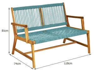 Costway 2 Seater Garden Acacia Wooden Bench Chair for Balcony-Turquoise