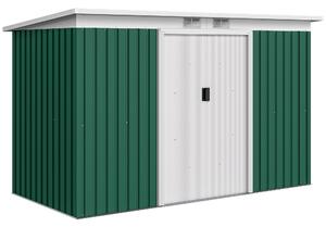Outsunny 9ft x 4.25ft Corrugated Garden Metal Storage Shed Outdoor Equipment Tool Box with Foundation Ventilation & Doors Deep Green Aosom UK