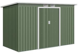 Outsunny 9 x 4.5 ft Pent Roof Metal Garden Storage Shed Corrugated Steel Tool Box with Foundation Ventilation & Doors, Light Green Aosom UK