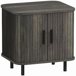 HOMCOM Bedside Table, Nordic Side Table with Roller Shutter Style Sliding Doors and Metal Legs for Bedroom, Living Room, Grey