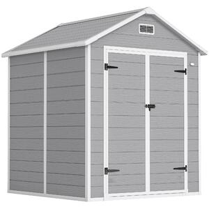 Outsunny 6 x 5ft Garden Storage Shed with Floor, Window, Lockable Doors & Vents, Resin Tool Shed for Outdoor Patio, Dark Grey Aosom UK