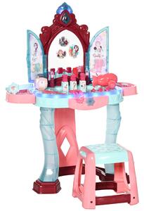HOMCOM 31 Piece Children's Dressing Table Set with Enchanted Princess Mirror, Musical and Light-Up Beauty Kit, for Ages 3-6, Blue and Pink Aosom UK