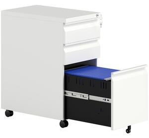 Vinsetto 3-Drawer Steel Filing Cabinet with Lock and Wheels - White
