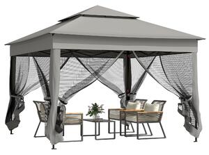 Outsunny 3 x 3m Pop Up Gazebo with Sides, Double-Roof Garden Tent with Netting and Carry Bag for Outdoor Patio, Dark Grey Aosom UK