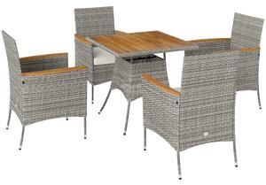 Outsunny Five-Piece Rattan Set, with Wood-Top Table - Teak