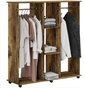 HOMCOM Open Wardrobe Double Mobile Storage Shelves Organizer W/6 Wheels-Rustic Brown