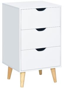 HOMCOM Bedside Table, Bedside Cabinet with 3 Drawers, Small Side Table with Wood Legs and Cut-out Handles for Bedroom, Cream White