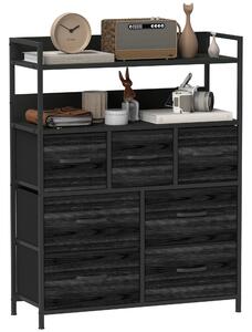 HOMCOM Rustic Chest of Seven Fabric Drawers - Black