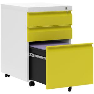 Vinsetto 3 Drawer Filling Cabinet, Mobile Metal File Cabinet with Anti-tilt Design for Letter, A4, Legal Size, Yellow Aosom UK