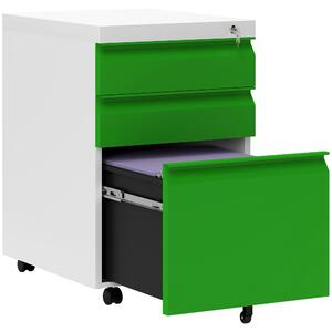 Vinsetto 3 Drawer Filling Cabinet, Mobile Metal File Cabinet with Anti-tilt Design for Letter, A4, Legal Size, Green Aosom UK