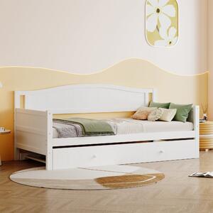 3FT Daybed with Pull-Out Trundle, 3 Seater Sofa Bed for Guest Room and Bedroom, Solid Pine Frame Daybed with Storage, 189x190x82 cm, White Aosom.UK