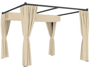 Outsunny 3 x 3(m) Retractable Pergola, Garden Gazebo Shelter with Curtains, for Grill, Patio, Deck, Khaki