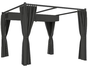 Outsunny 3 x 3(m) Retractable Pergola, Garden Gazebo Shelter with Curtains, for Grill, Patio, Deck, Charcoal Grey