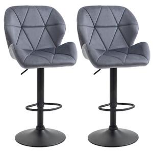 HOMCOM Set of 2 Adjustable Bar stools With Backs , Armless Upholstered Swivel Counter Chairs, Barstools with Back, Footrest, Dark Grey