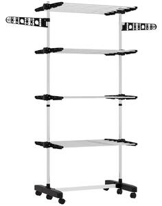 HOMCOM Four-Shelf Collapsing Clothes Horse, With Side Arms and Wheels - Black