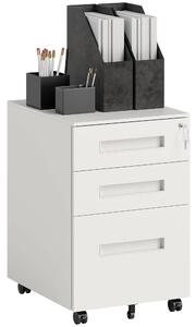 Vinsetto Metal Mobile File Cabinet with Wheels, Lockable 3 Drawer Filing Cabinet for A4, Legal, Letter, Under Desk Office Cabinet with Pre-Assembled Body for Home Office, 39 x 48 x 60 cm, White