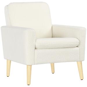 HOMCOM Modern Armchair, Upholstered Accent Chair with Wood Legs and Wide Padded Seat, Teddy Occasional Chair, Cream White Aosom UK