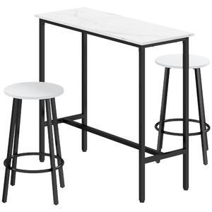 HOMCOM 3 Piece Bar Table and Stool Set for 2 with Stools Steel Frame Footrest for Kitchen Living Room Small Space White Aosom UK
