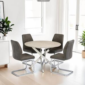 Capri 4 Seater Round Glass Top Dining Table, Marble Effect