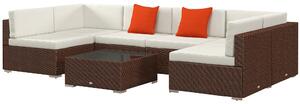 Outsunny Seven-Piece Garden Rattan Set, with Glass-Top Table - Brown