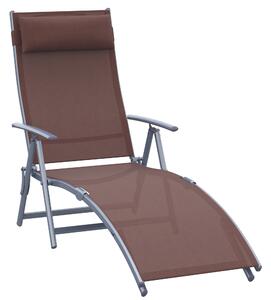 Outsunny Foldable Sun Lounger, Garden Texteline Reclining Chair with Pillow, Adjustable Outdoor Recliner, Brown Aosom UK