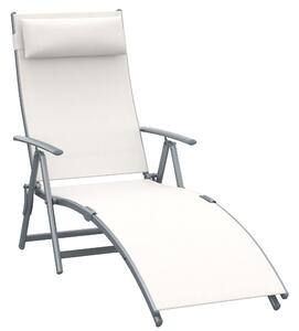 Outsunny Folding Sun Lounger, Steel Frame, Recliner Chaise, Headrest, 7 Position Adjustable, Cream White Aosom UK