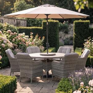 Sewanee Garden Ceramic Glass Top Dining Set with Deluxe 3.0m Parasol in Sand