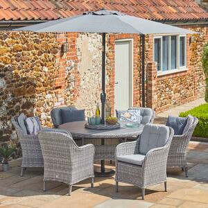 Sewanee Garden Ceramic Glass Top Dining Set with Deluxe 3.0m Parasol in Stone