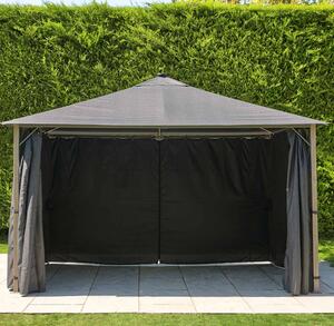 Selma Fabric Gazebo 4m x 3m with Solar Lights in Grey and Birch
