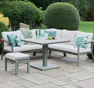 Tosano Garden Ceramic Glass Stone Top Square Adjustable Dining Set in Sage Green and Cream