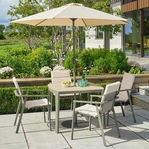 Tosano Garden Ceramic Glass Stone Top Dining Set with 2.5m Parasol in Sage Green and Cream