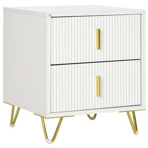 HOMCOM Bedside Table with 2 Drawers, Side End Table, Nightstand with Metal Frame for Living Room, Bedroom, White