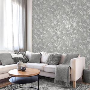Bamboo Leaves Grey Wallpaper