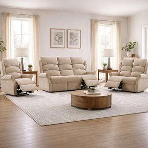 Rosenberg Fabric Electric Recliner 3+2+1 Sofa Suite - Rabbit