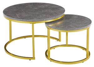 Citrus Grey Marble Effect Nesting Coffee Tables With Gold Frame