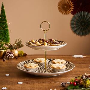 Leopard Print 2 Tier Ceramic Serving Stand Multicoloured