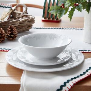 Traditional Folk 12 Piece White Porcelain Dinner Set White