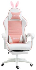 Vinsetto Racing Gaming Chair, Reclining PU Leather Computer Chair with Removable Rabbit Ears, Footrest, Headrest and Lumber Support, Pink Aosom UK