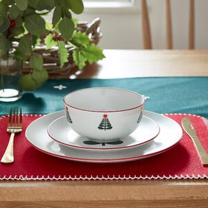 Folk Tree 12 Piece Porcelain Dinner Set Red