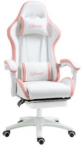 Vinsetto Racing Gaming Chair, Reclining PU Leather Computer Chair with 360 Degree Swivel Seat, Footrest, Removable Headrest White and Pink Aosom UK