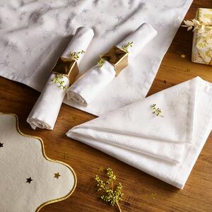 Hotel Set of 4 Luxury Christmas Star White Cotton Napkins White