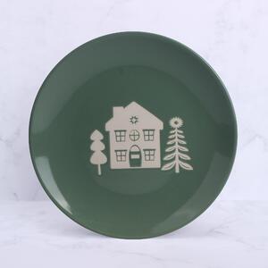 Folk Cottage Set of 4 Green Stoneware Side Plates Green