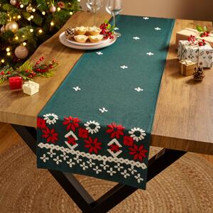 Fair Isle Green Table Runner Bottle Green