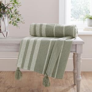 Stripe Woven Tassel Throw 130cm x 180cm Sage (Green)