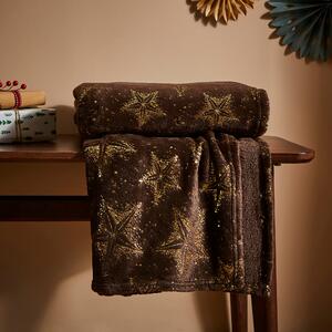 Foil Star Printed Fleece Throw 130cm x 170cm Brown