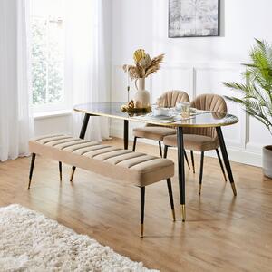 Sylvia Oval Dining Table With Mink Velvet Bench & Chairs