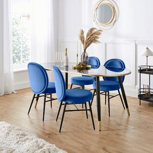 Sylvia Oval Dining Table with Renata Blue Velvet Dining Chairs