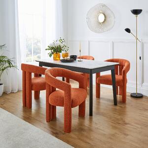 Tervola Rectangular Dining Table with Lucilla Orange Umber Boucle Dining Chairs