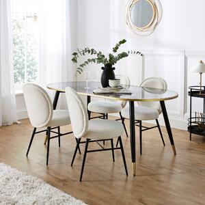 Sylvia Oval Dining Table with Renata Ivory Boucle Dining Chairs